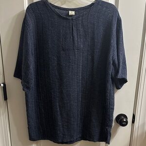 Failanna 100% Cotton Relaxed Navy Textured Blouse